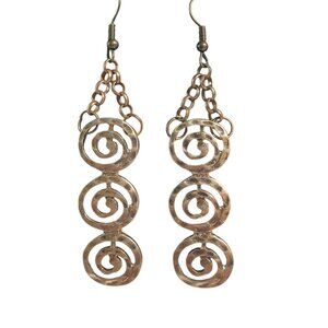 Gold Tone Spiral Dangle Earrings Lightweight Chain Bohemian Handmade Jewelry